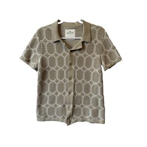 Hollister‎ Collared Open Knit Short Sleeve Cardigan Sweater Men's XS Preppy Chic
